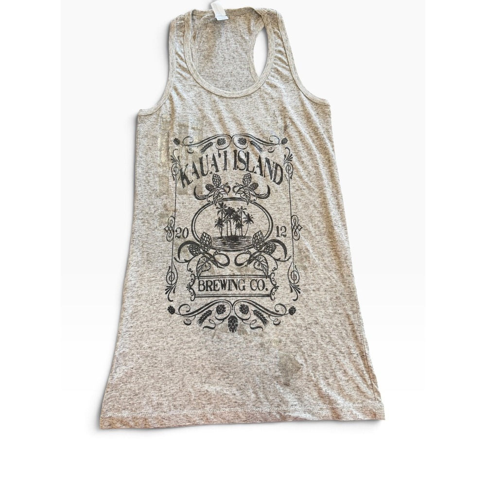 Pimatee Tank Top Size M Gray Kauai Island Brewing Co Linen Blend Racerback EUC
